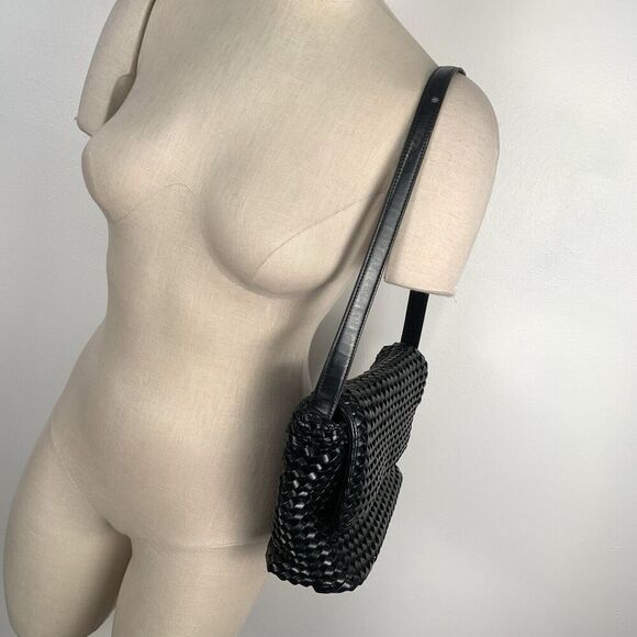 VTG Nine West Y2K 90's Shoulder Basket Weave Woven Black Handbag Bag Purse - Picture 3 of 14